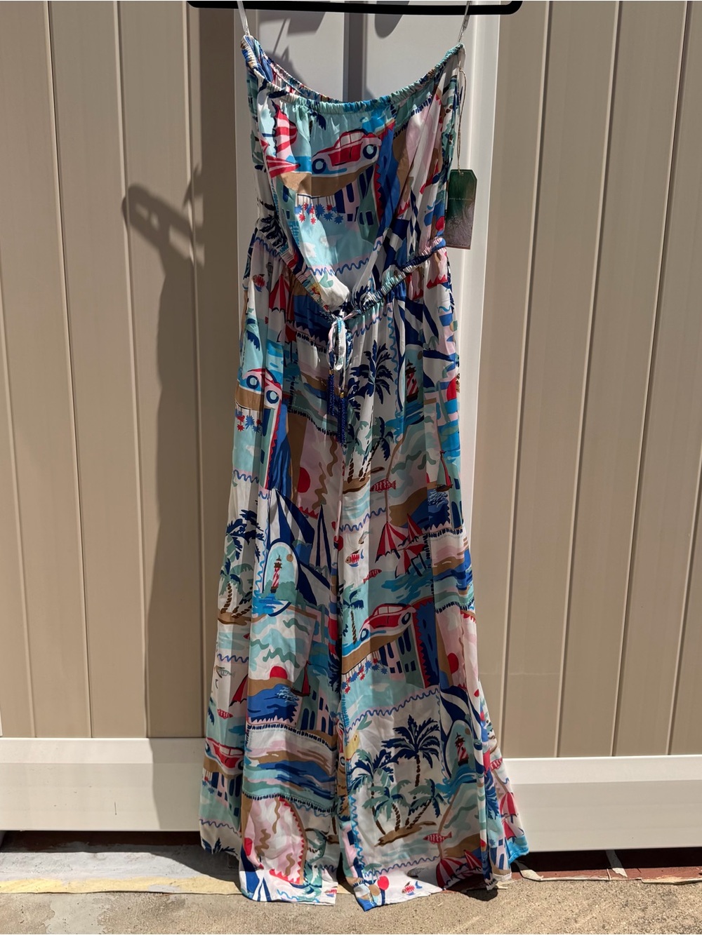Women’s Multicolor Beach-Print Strapless Jumpsuit Romper